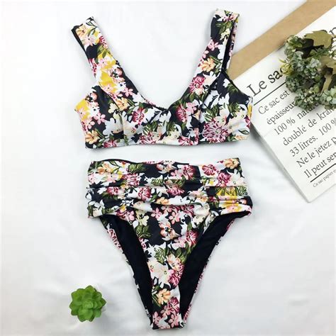 Aliexpress Com Buy Sexy High Waist Bikini Women Floral Print Swimwear Push Up Swimsuit