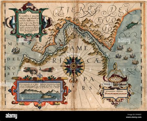 Map Of Magellan Straits Circa 1611 DYK8CE 