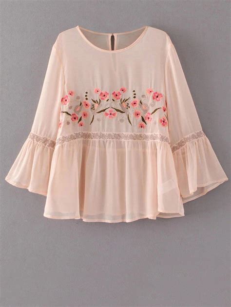 19 Off Embroidered Flare Sleeve Ruffle Blouse Rosegal