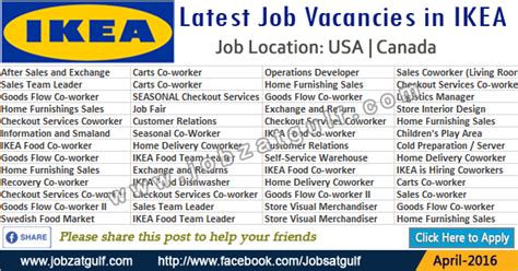 Suggestions will appear below the field as you type. Latest Job Vacancies in IKEA - USA | Canada - Jobzatgulf.com