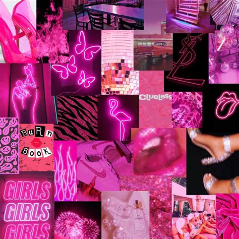 Pc Neon Pink Photo Collage Kit Etsy Pink Photo Pink Wallpaper Girly Pink Neon Wallpaper