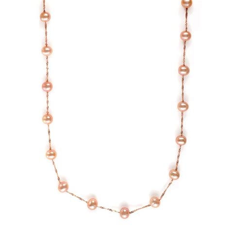 14k Rose Gold Tin Cup Pearl Necklace 17 Inches Length