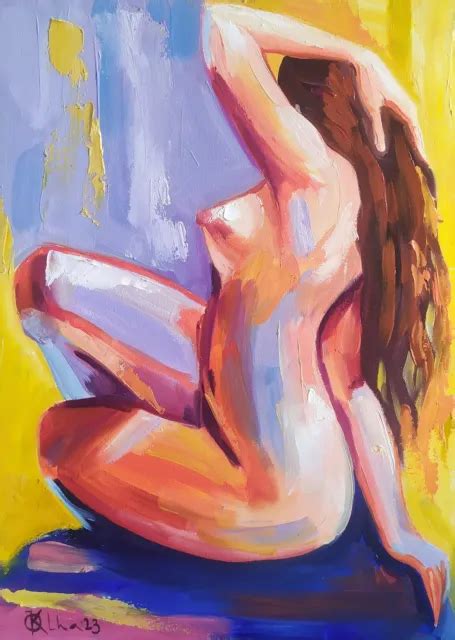 OIL ORIGINAL PAINTING On Panel With Abstract Naked Woman Figure Art