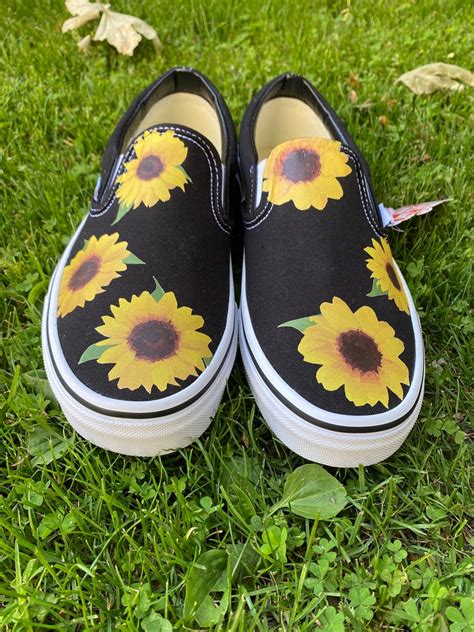 Sunflower Vans Fast Free Shipping Slip On Classic Custom Shoes Etsy