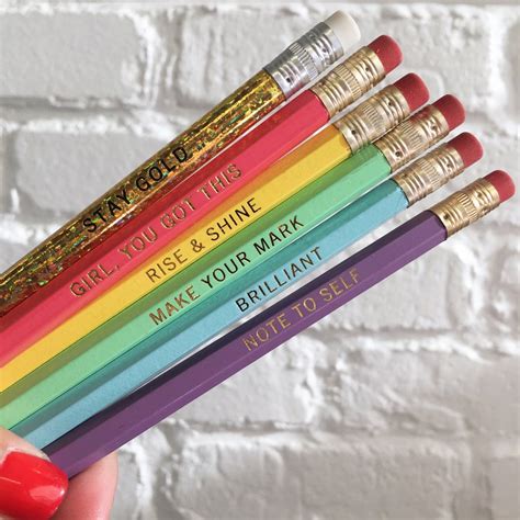 Motivational Pencil Set S6 Fancy Pencils Quotes Stay Etsy