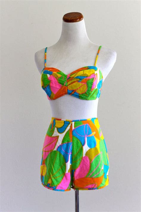 60s carole mary hawaii honolulu by kahala playsuit swimsuit bikini top shorts retro resort