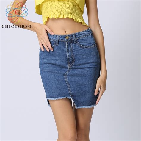 Chictorso Denim Skirt Asymmetrical Summer Skirt High Waist Denim Skirts