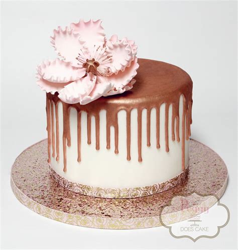 Rose Gold Drip Cake With Oversized Peony Gumpaste Flower Rosegolddripcake Rosegoldcake