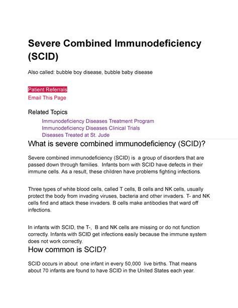 Severe Combined Immunodeficiency Scid Severe Combined Immunodeficiency Scid Also Called