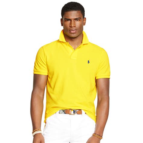 Polo Ralph Lauren Custom Fit Mesh Polo Shirt In Yellow For Men Lyst