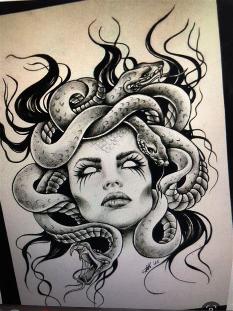 Medusa Drawing Tattoo Design For Women