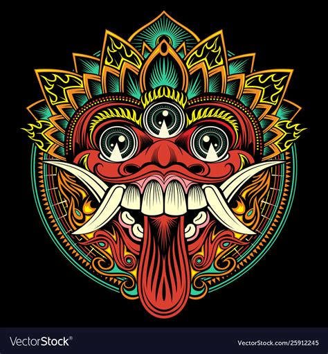 Traditional Ritual Balinese Mask Outline Vector Image
