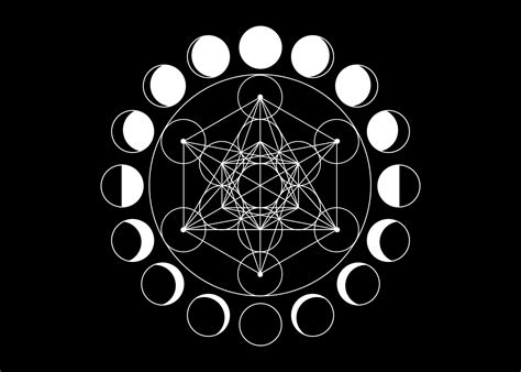 Metatrons Cube Flower Of Life Sacred Geometry Moon Phases Geometric
