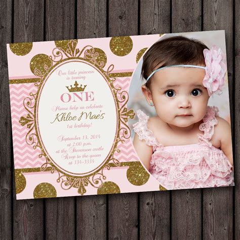 First Birthday Pink And Gold Invitation Princess Invitation Polk A
