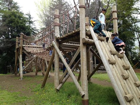 Modern unusual bright wooden playground (children's lodge). The Best Children's Sports Park and Obstacle Course in ...