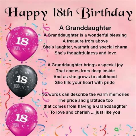 18th Birthday Verses For Granddaughter Happy Birthday Card
