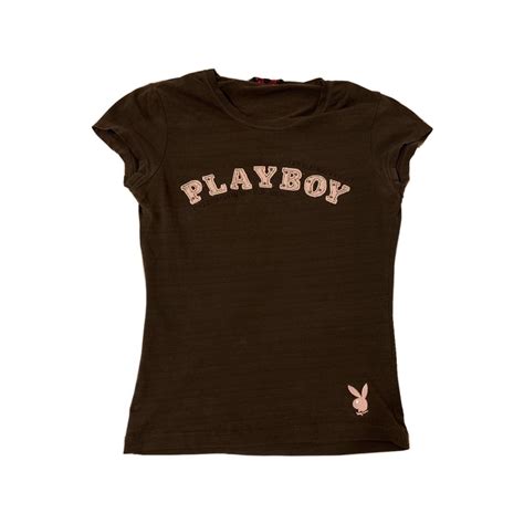 Playboy Womens Pink And Brown T Shirt Depop