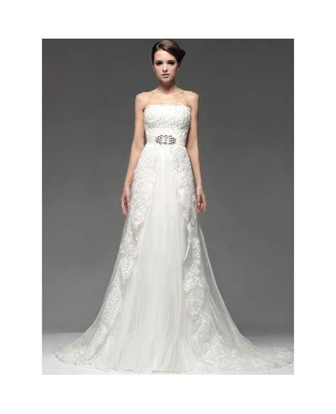 Chic Jeweled Sash Strapless Lace Wedding Dress With Train Bs096 2989