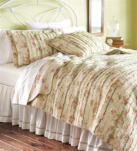 King Charlotte Cotton Ruffled Pastel Floral Quilt Set 105 W X 95 L Plowhearth