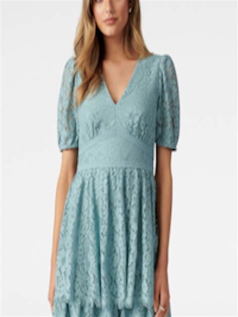 buy forever new blue evelyn lace tiered fit and flared dress dresses for women 15045112 myntra