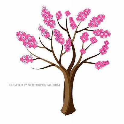 Blossom Cherry Tree Vector Clipart Clip Cartoon