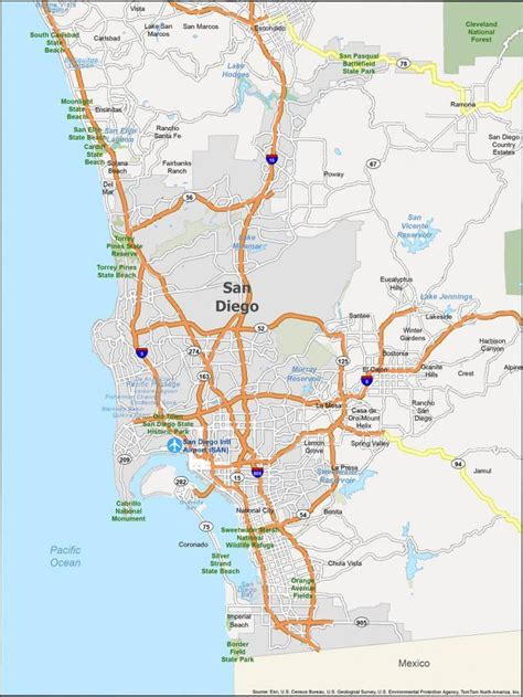 Greater San Diego Ca Detailed Region Wall Map Wzip Co