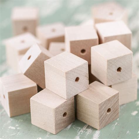 Square Unfinished Wood Beads Wooden Cubes Wood Crafts Craft Supplies