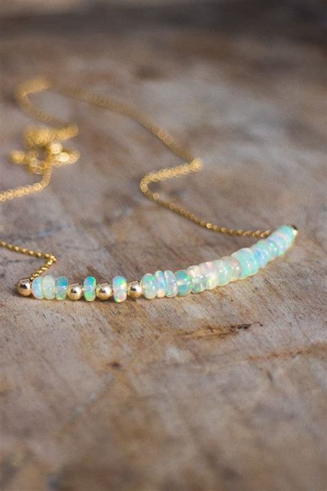Opal Bar Necklace October Birthstone Gift For Wife Fire Opal Etsy Uk