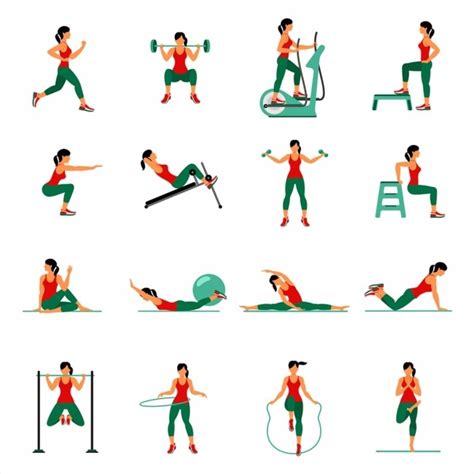 Fitness Aerobic And Workout Exercise In Gym Vector Set Of Gym Icons In