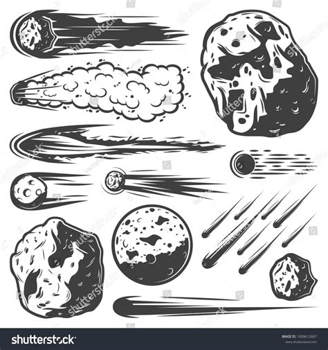 Vintage Meteors Collection With Falling Comets Asteroids And Meteorites