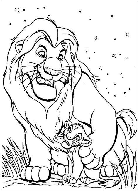 Select from 35870 printable coloring pages of cartoons, animals, nature, bible and many more. Mufasa with Simba - The Lion King Kids Coloring Pages