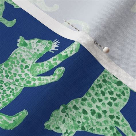 Leopard Parade Deep Blue With Green Fabric Spoonflower