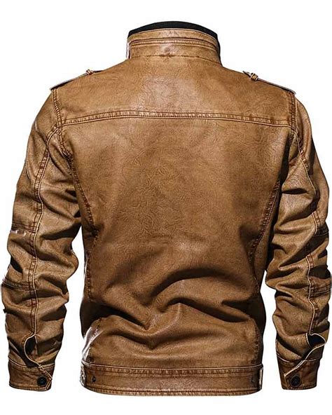 Mens Casual Long Sleeve Zip Up Distressed Faux Leather Moto Jacket