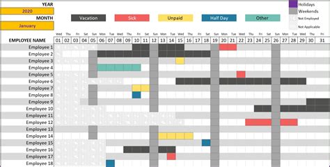 2021 Monthly Vacation Planner Excel Calendar Template Printable