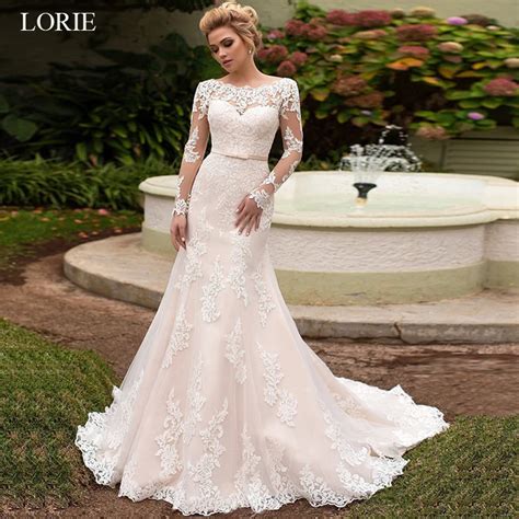 lorie 2019 illusion lace mermaid wedding dresses long sleeve applique vestidos de novia white