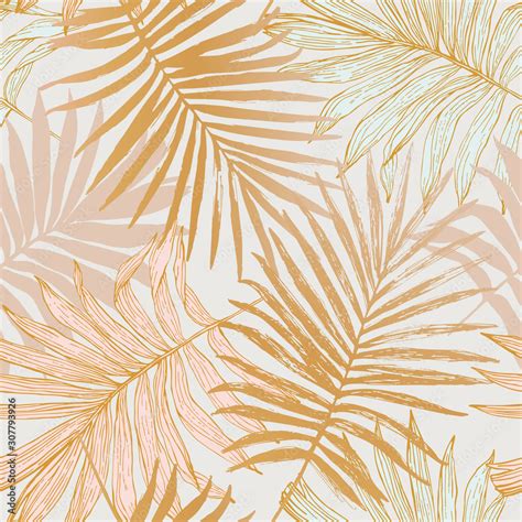 Luxurious Botanical Tropical Leaf Background In Pastel Pink And Gold