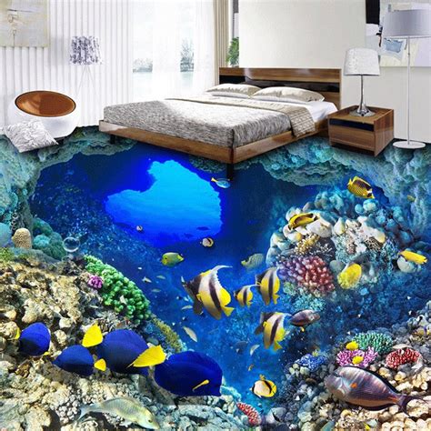 Custom 3d Floor Murals Wallpaper Underwater World Fish