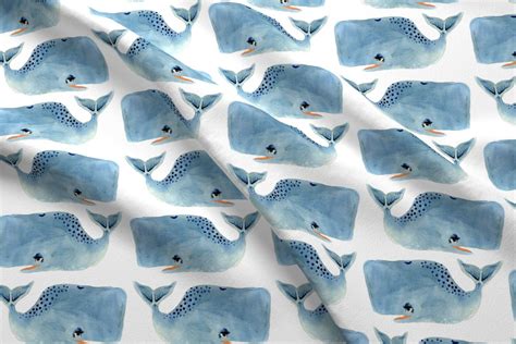 whale fabric whale party by taraput watercolor nautical etsy