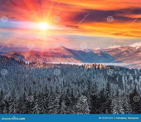 Majestic Landscape In The Winter Mountains At Sunrise Stock Image