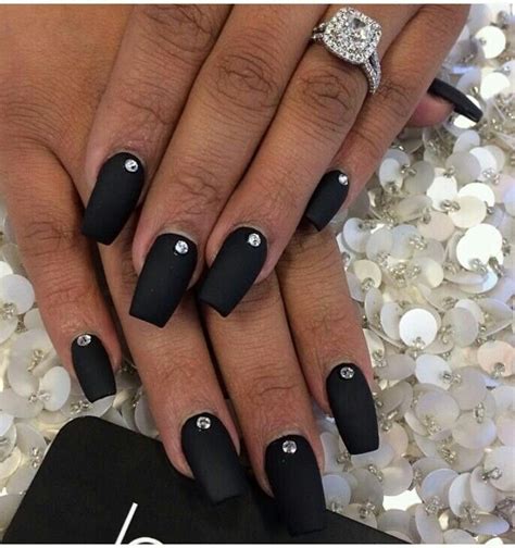 Love This Black Matte Nails With A Diamond Stone Diamante Nails