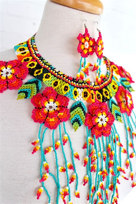 Mexican Jewelry Beaded Mexican Necklace Seed Beads Necklace Etsy