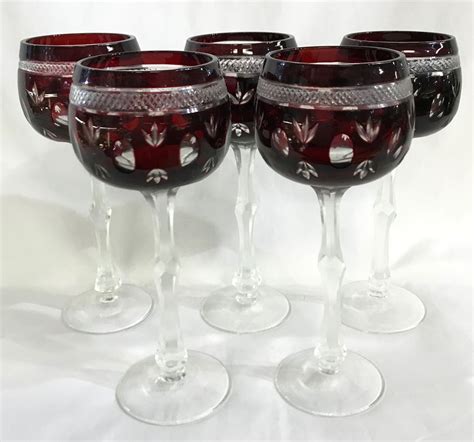 Vintage Bohemian Ruby Flash Crystal Hock Wine Glasses