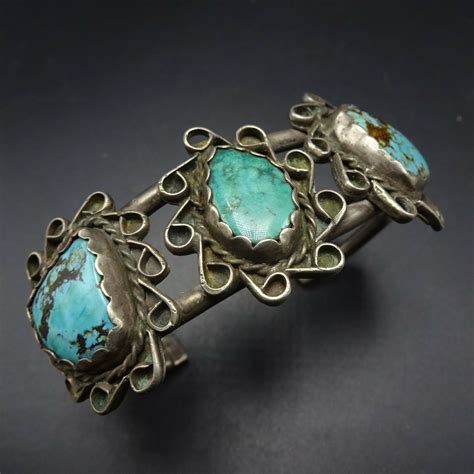 Vintage NAVAJO Sterling Silver TURQUOISE Cuff BRACELET Hand Etsy