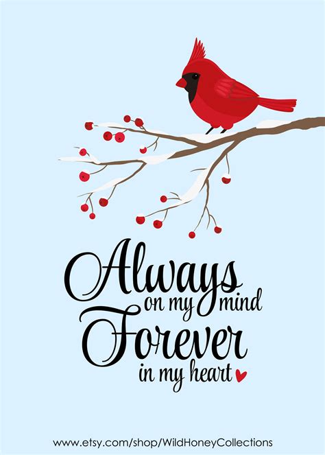 Always On My Mind Forever In My Heart Cardinal Red Bird Printable