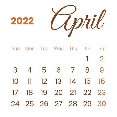 Calendário Simples De Abril De 2022 Png 2022 De Abril Calendário