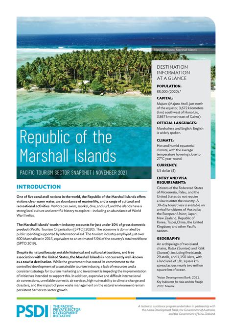 Republic Of The Marshall Islands Pacific Tourism Sector Snapshot