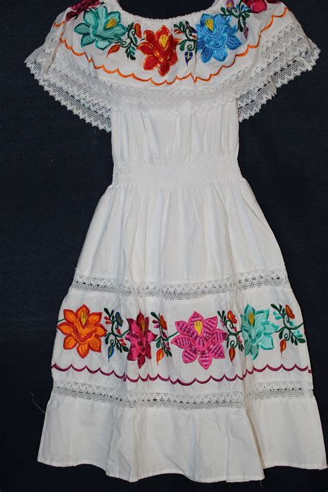 Womens Mexican Dress Off The Shoulder With Flower Embroidery Etsy