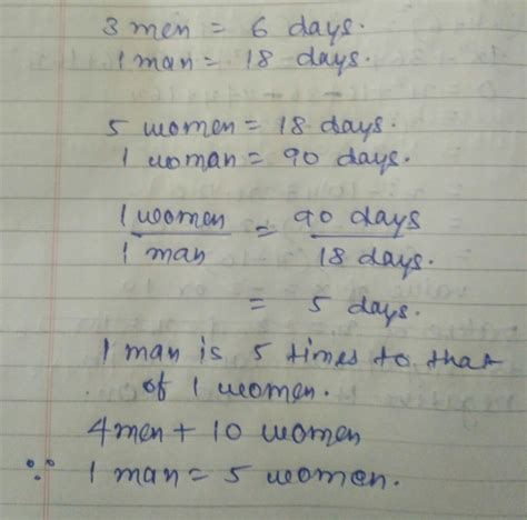3 Men Can Complete A Piece Of Work In 6 Days 5 Women Can Complete The