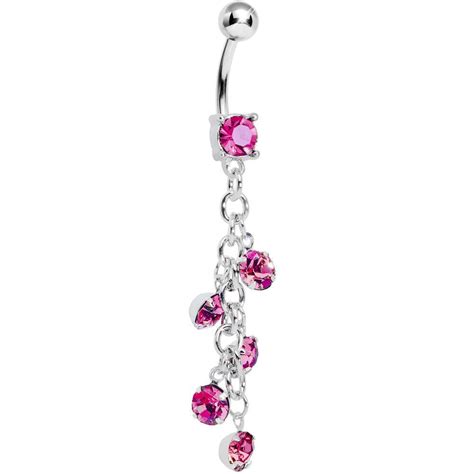 dangle belly rings navel rings belly button rings quites tooth gem drop chain pink