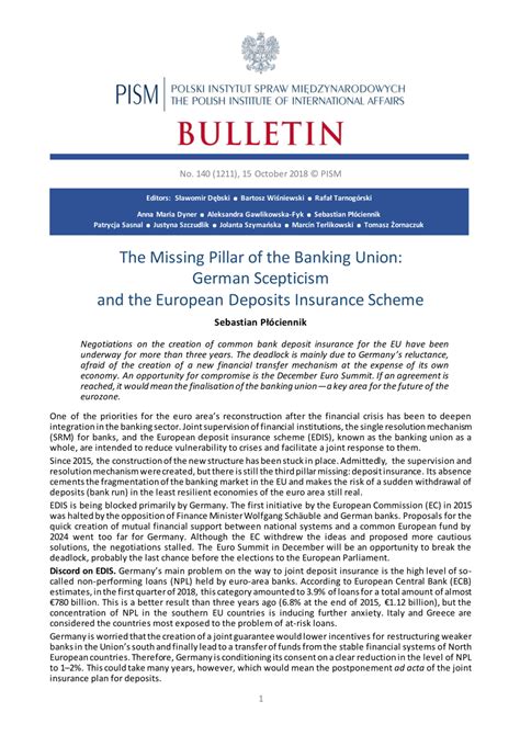 Deposit insurance or deposit protection is a measure implemented in many countries to protect bank depositors, in full or in part, from losses caused by a bank's inability to pay its debts when due. (PDF) The Missing Pillar of the Banking Union: German ...